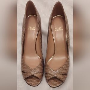 Stuart Weitzman Peep Toe Shoes, snake skin, Size 9.5